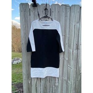 New York & Company Black White Colorblock Stretch Sheath Dress 3/4 Sleeve Small